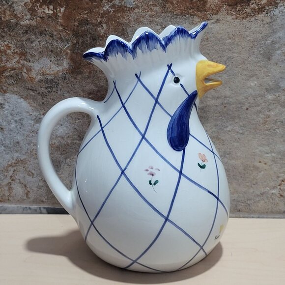 Vintage Italian Ceramic Rooster Chicken Pitcher Watering Jug Hand Painted - Picture 1 of 13